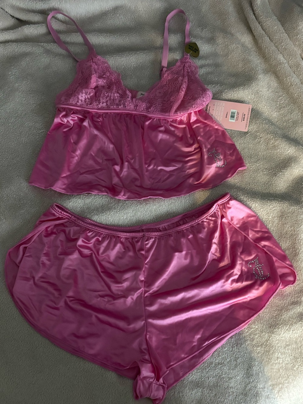 NWT Juicy Couture Pink Lace & Satin Babydoll Sleep Set